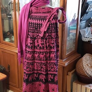 Women's Pink and Black Elephant Print Wrap Skirt